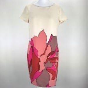 Loft abstract floral print shift dress pink red